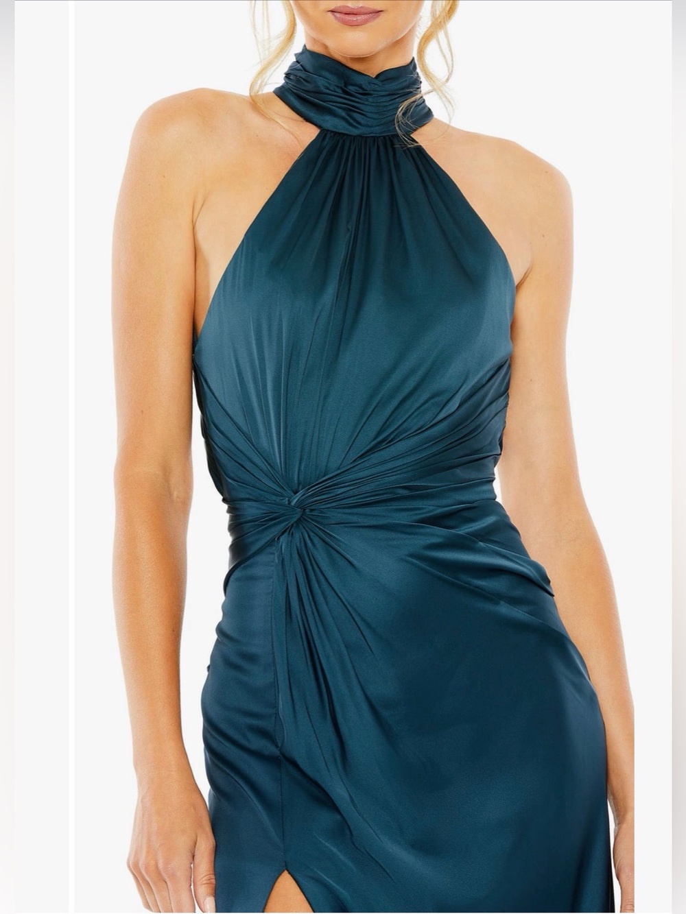 leena for Mac Duggal Open Back High Neck Side Ruched Gown
